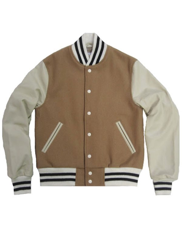 Men’s Bomber Varsity Camel Cream Wool Jacket