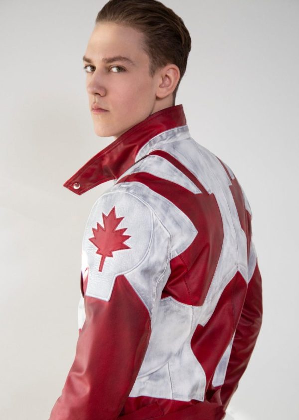 Mens Canuck Canadian Flag Leather Jacket Red White