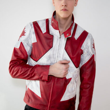 Mens Canuck Canadian Flag Red White Leather Jacket