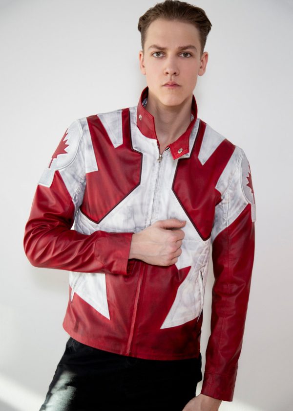 Mens Canuck Canadian Flag Red White Leather Jacket