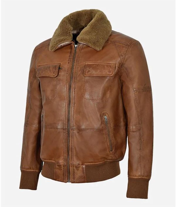 Men’s Fur Collar Brown Bomber Jacket