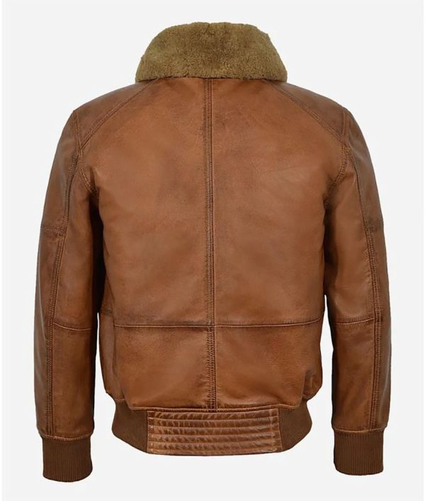 Men’s Fur Collar Brown Leather Bomber Jacket