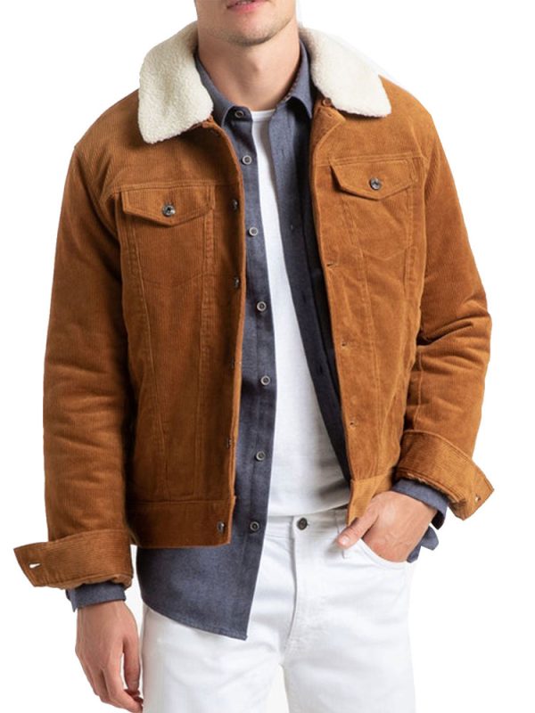 Men’s Shearling Brown Corduroy Faux Jacket