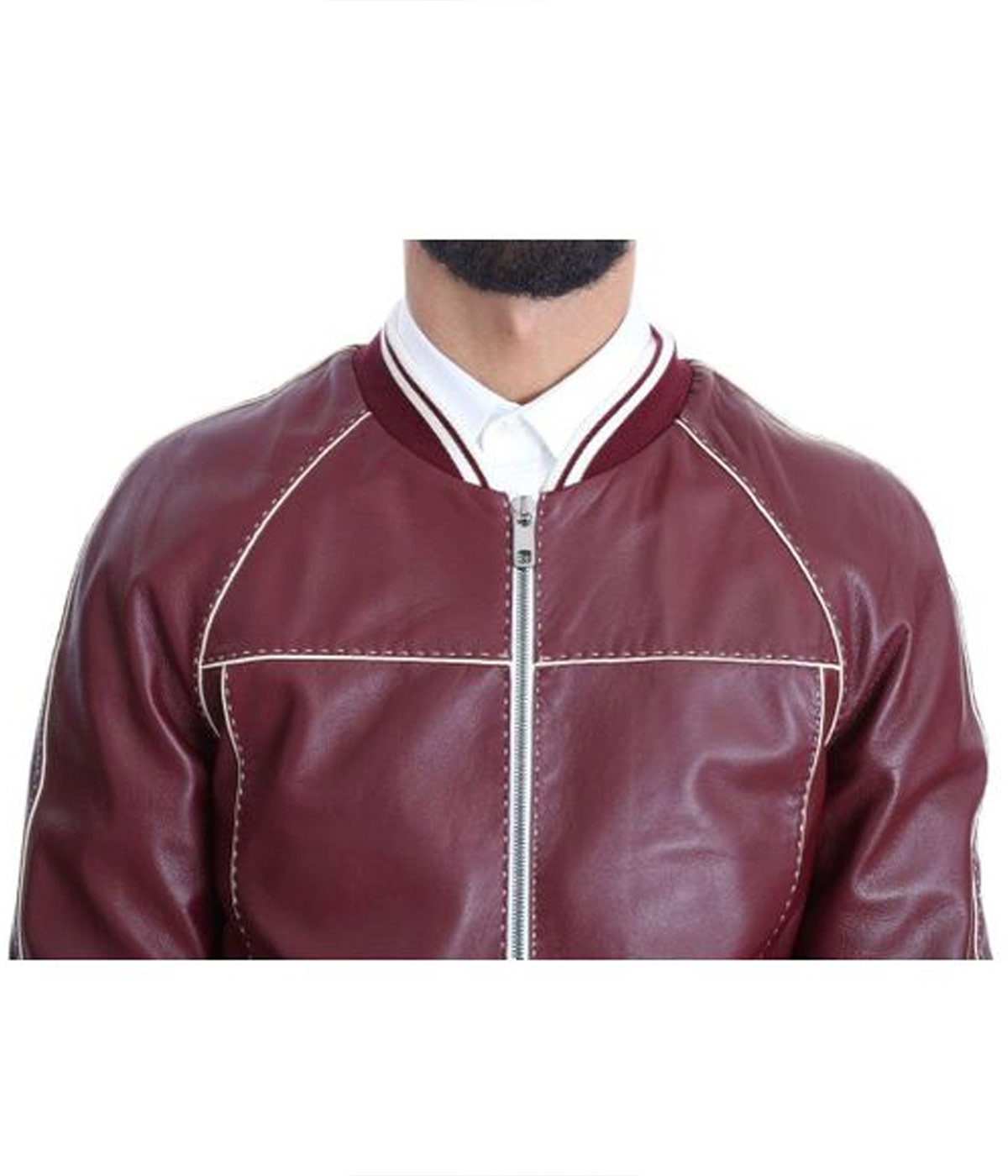 Men’s Stitched Bomber Maroon Leather Jackets