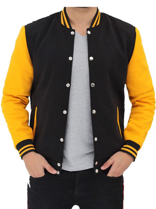 Men’s Varsity Black and Yellow Baseball Bomber Jacket