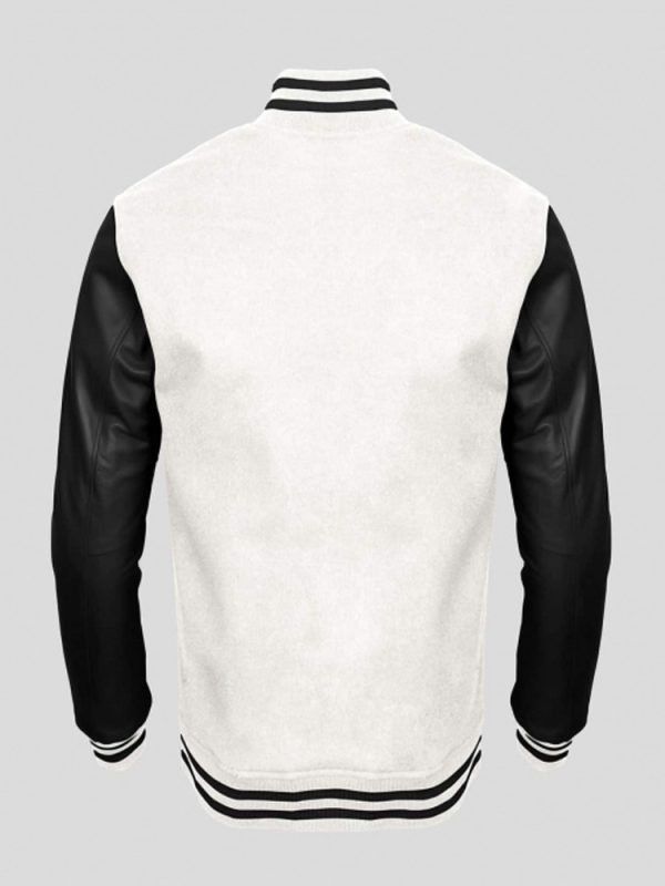 Men’s Varsity Bomber Black Leather and White Wool Jacket