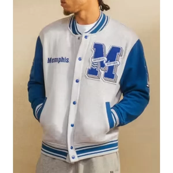 NCAA Memphis Tigers OVO Gray and Royal Fleece Varsity Jacket