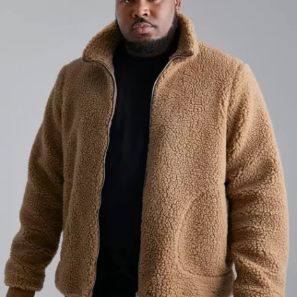 Plus Borg Funnel Brown Neck Jacket