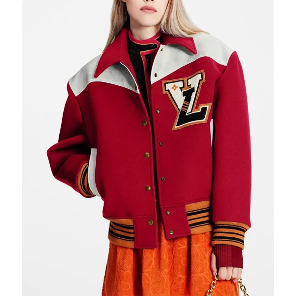 Red Cashgora LV Wool Varsity Jacket