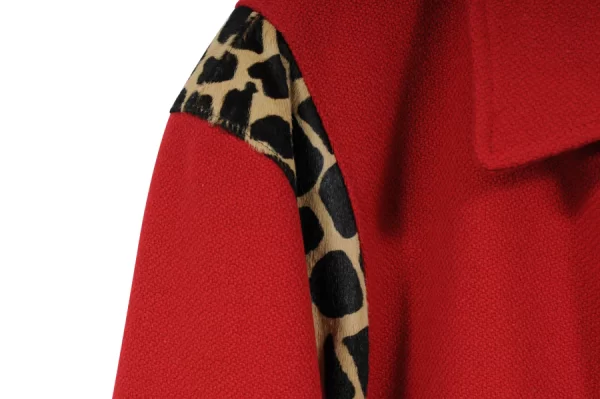 Red Leopard Print Bomber Wool Teddy Varsity Jacket