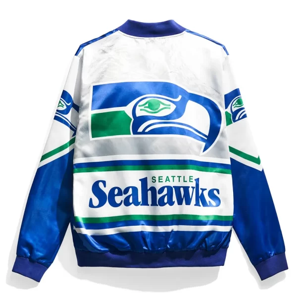 Seattle Seahawks Fanimation Varsity Blue & White Satin Jacket