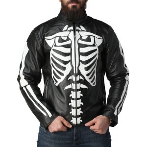 Skeleton Black Leather Jacket