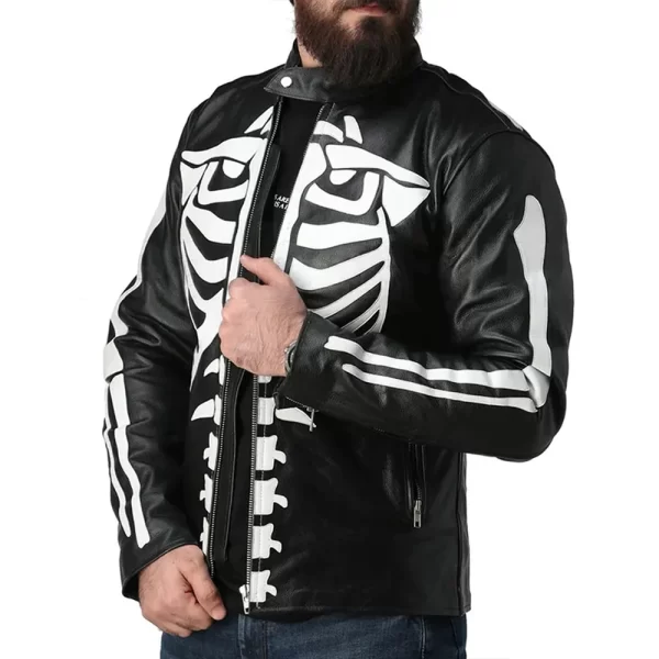 Skeleton Black Leather Jacket