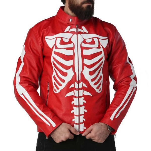 Skeleton Red Leather Jacket