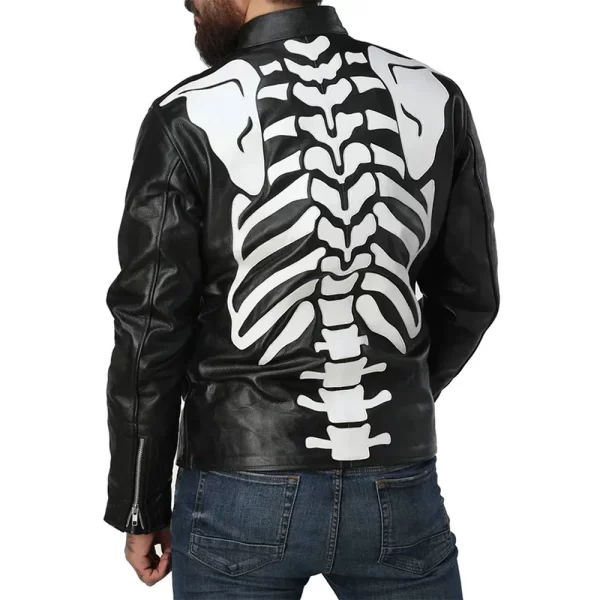 Skeleton Skulls Black Full-Zip Leather Jacket