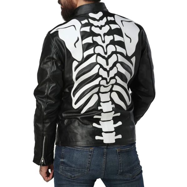 Skeleton Skulls Black and White Leather Jacket