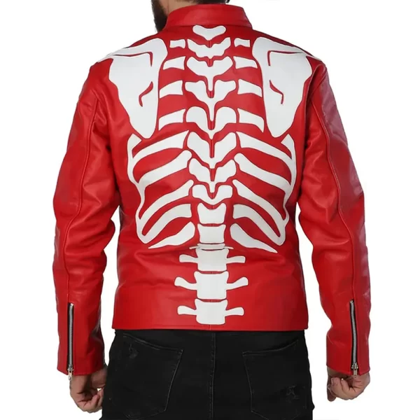 Skeleton Skulls Red Full-Zip Leather Jacket