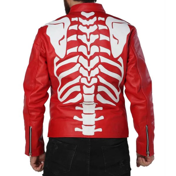 Skeleton Skulls Red and White Leather Jacket