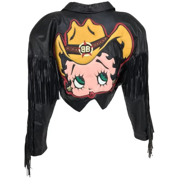 Sold Maziar Betty Boop Cowgirl Black Fringe Leather Jacket