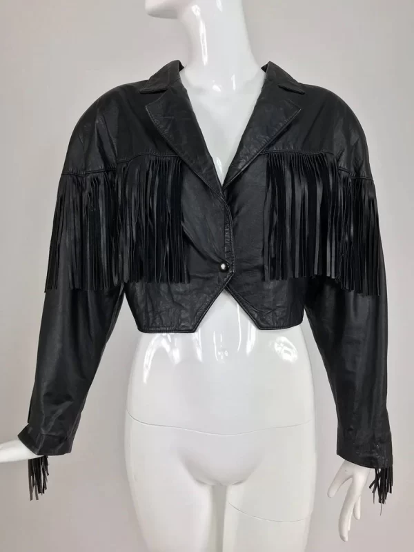 Sold Maziar Betty Boop Cowgirl Fringe Black Leather Jacket