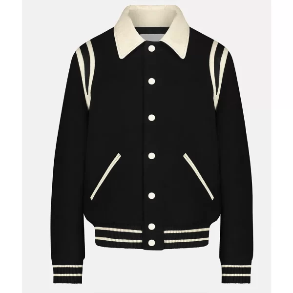 Teddy Blouson Black Wool Varsity Jacket