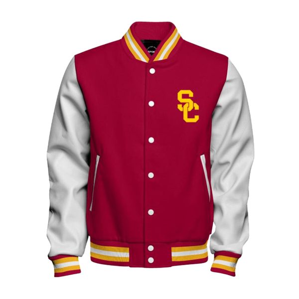 USC Trojans Cardinal SC Interlock Leather Letterman Jacket