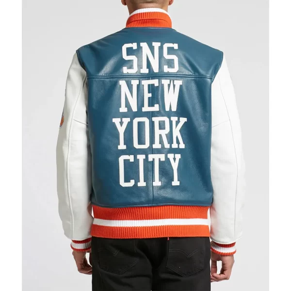 Vanson SNS New York City Blue & White Leather Varsity Jacket