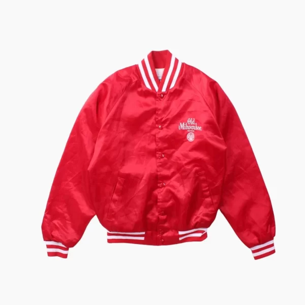 Vintage Old Milwaukee Beer Satin Bomber Red Jacket