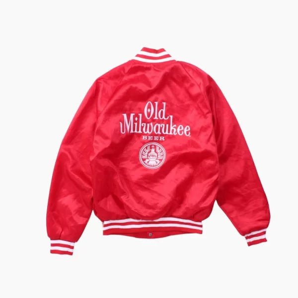 Vintage Old Milwaukee Beer Satin Red Bomber Jacket