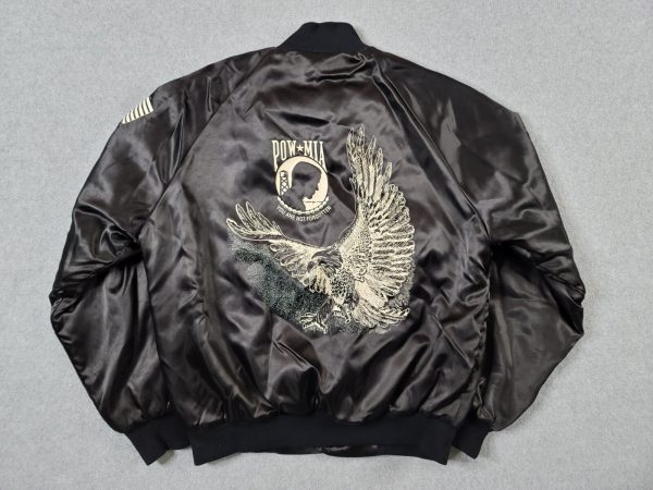 Vintage POW MIA Not Forgotten Prisoner Of War M Black Satin Jacket