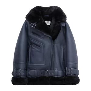 Women’s Aviator Moya Fur Black Leather Jacket