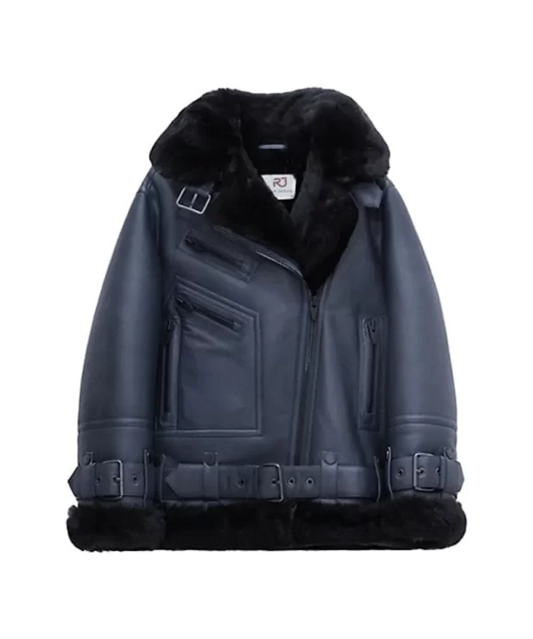 Women’s Aviator Moya Fur Black Leather Jacket