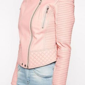 Women’s HJ087 Biker Quilted and Padded Pink Leather Jacket