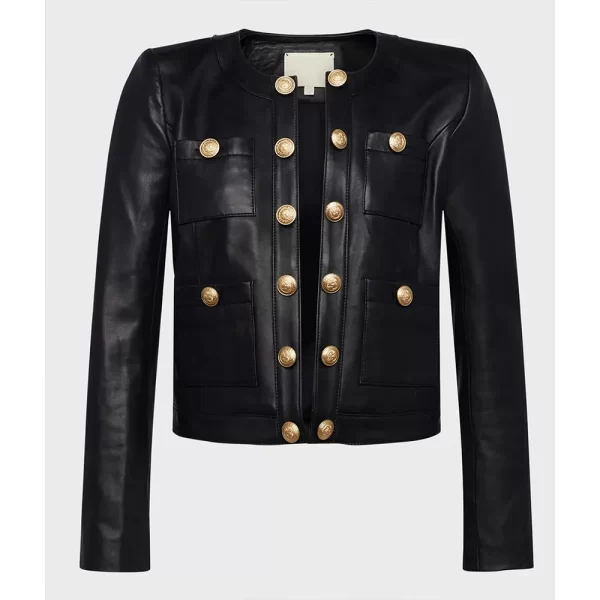 Women’s Jayde Black Cropped Collarless Leather Jackets