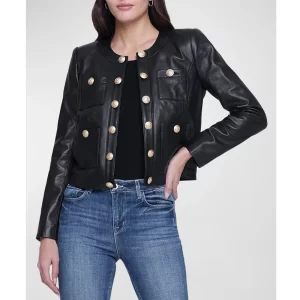 Women’s Jayde Collarless Black Leather Jacket