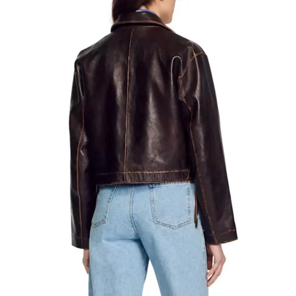 Women’s Sandro Jude Brown Leather Jacket