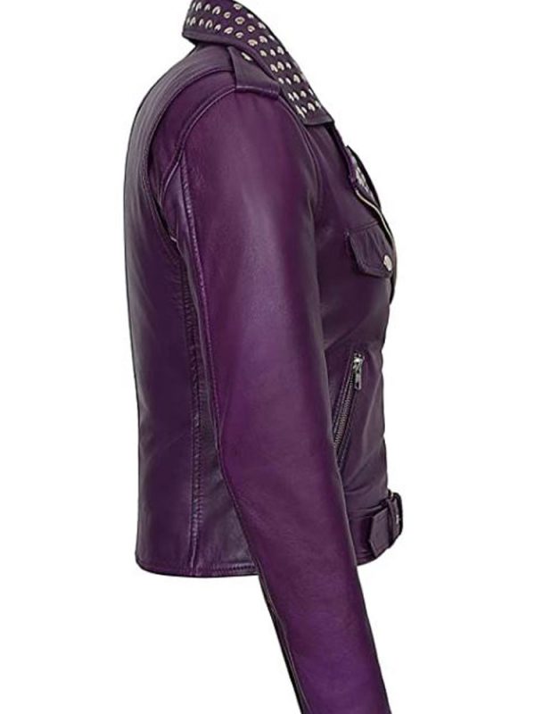 Women’s Studded Motorcycle Purple Leather Jacket