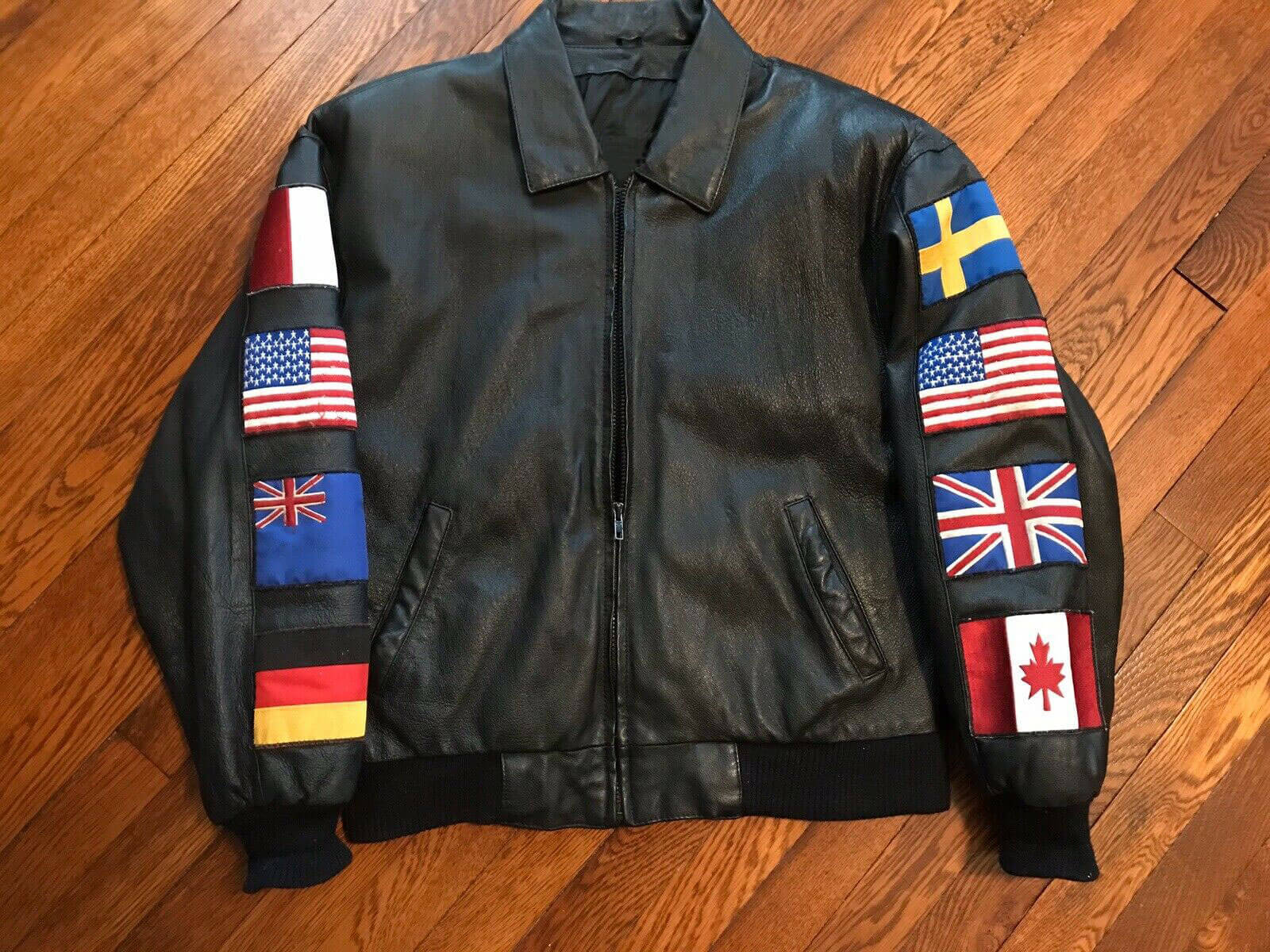 World Flag Patches Men’s Leather Jacket - A2 Jackets