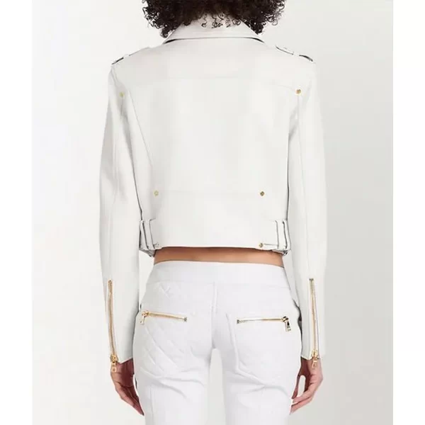 Real Housewives of Atlanta Season 15 Kenya Moore White Leather Biker Jacket