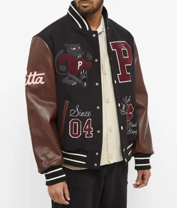 2024 Patta Lucky Charm Black and Brown Wool Varsity Jacket