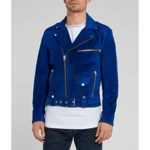 Attitude Biker Blue Suede Leather Jacket