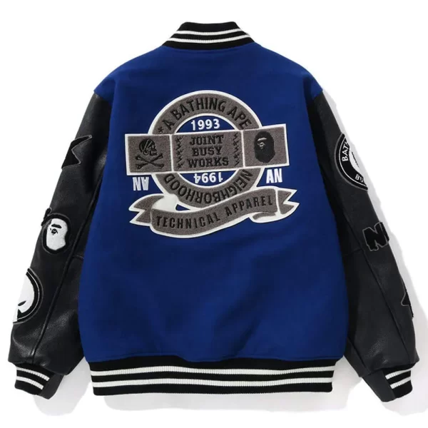 Bape X Neighborhood Varsity Full-Snap Wool Jacket