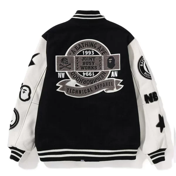 Bape X Neighborhood Varsity Full-Snap Wool Jacket