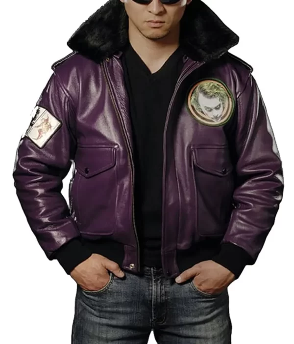 Batman Joker Goon Purple Bomber Leather Jacket