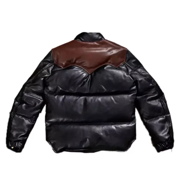 Black Designer Leather Puffer Jacket