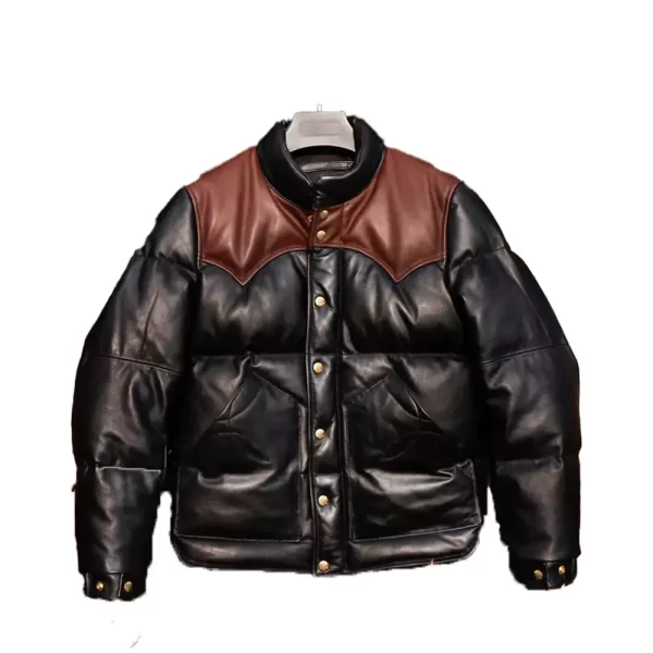 Black Designer Puffer Leather Jacket