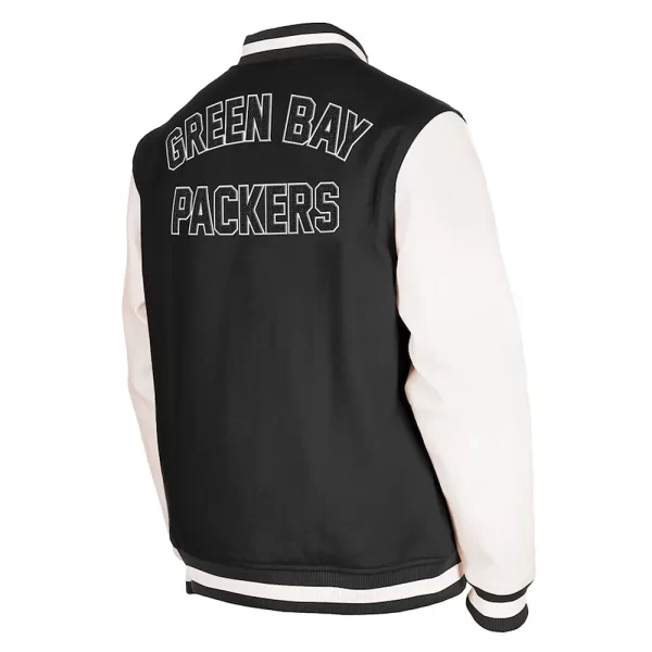 Black and Off White Third Down Green Bay Packers Wool Varsity Jacket