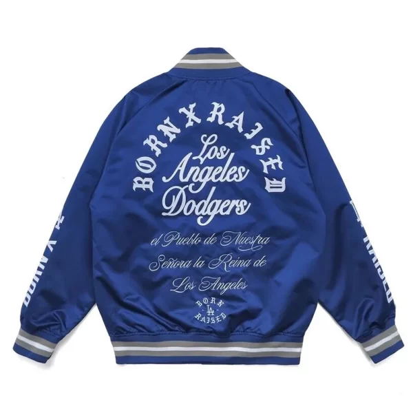 Born Raised LA Dodgers Post Season Blue Satin Bomber Jacket