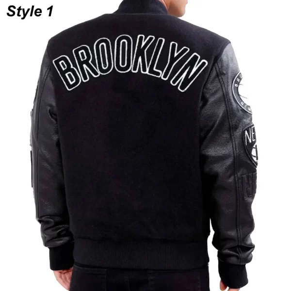 Brooklyn Nets Black Varsity Wool & Leather Jacket