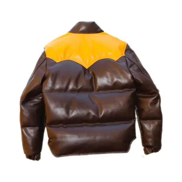 Brown Designer Leather Puffer Jacket